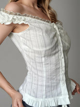 Devine Lace Detail Button Down Off-Shoulder Shirt OutfitFlow